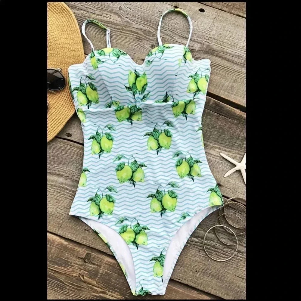 Cupshe Fresh Like Lemon Stripe Chevron Printed M